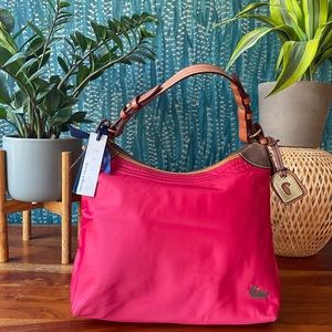 NWT Dooney & Bourke red sateen Valerie shoulder bag.